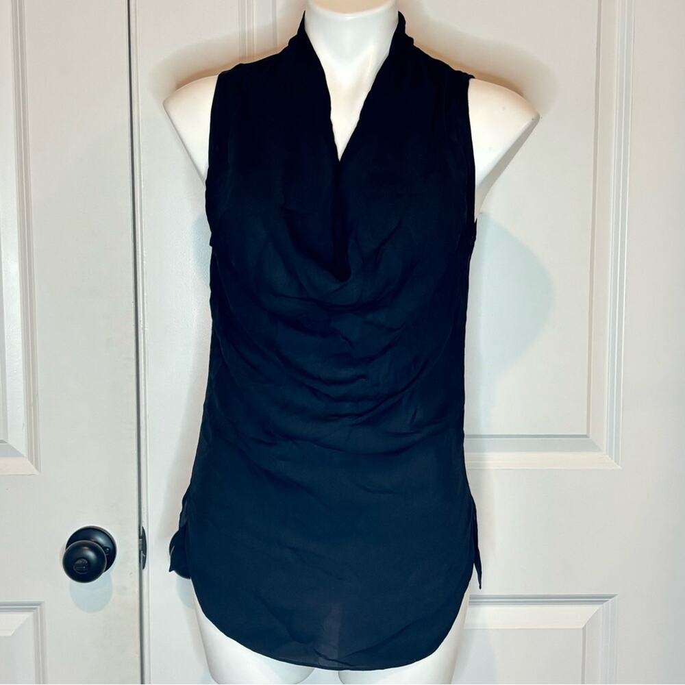 NWT Zoa New York Anthro Black Sleeveless Drape Neck Silk Blouse Top S